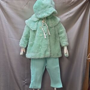 Sea Green Faux Coat, Pants And Hat 1960s
